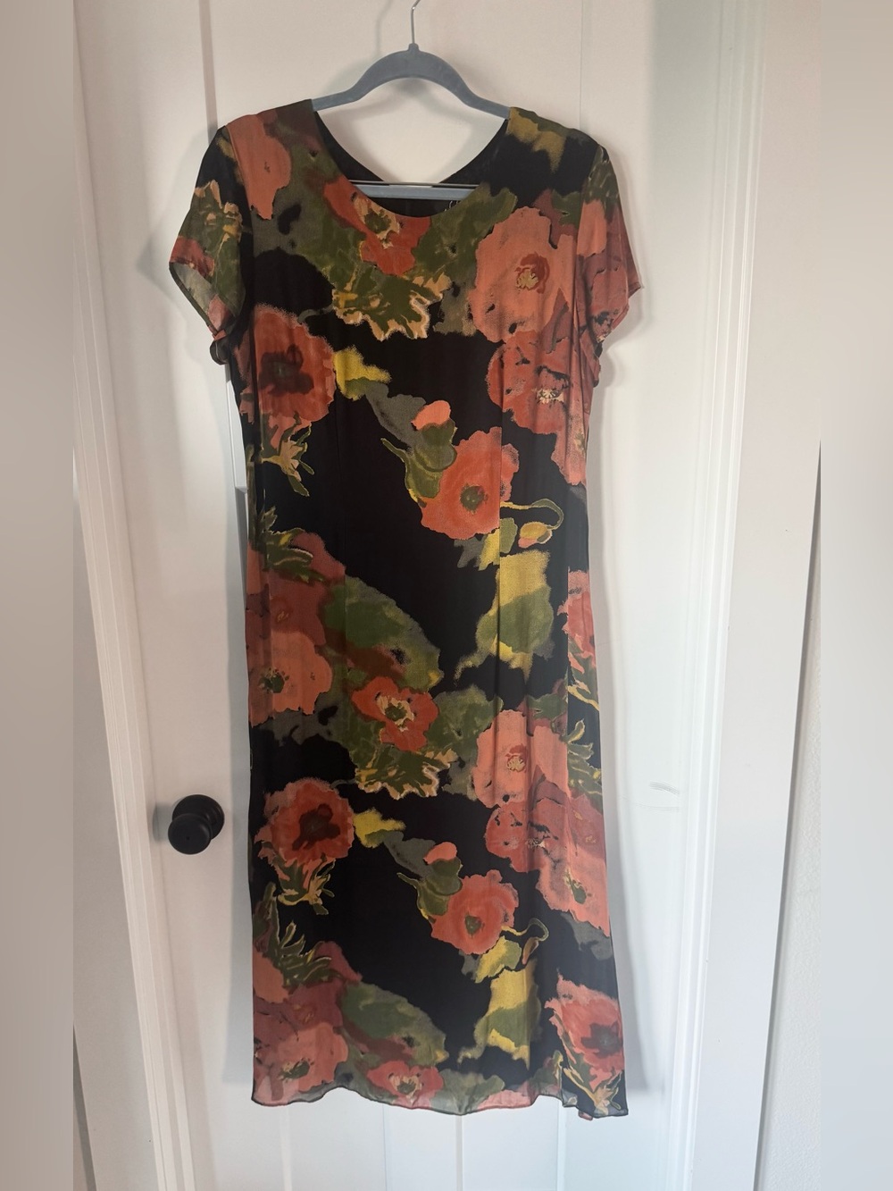 VTG 90s Wild Rose Water Color Whimsigoth Floral Mesh Midi Slip Dress